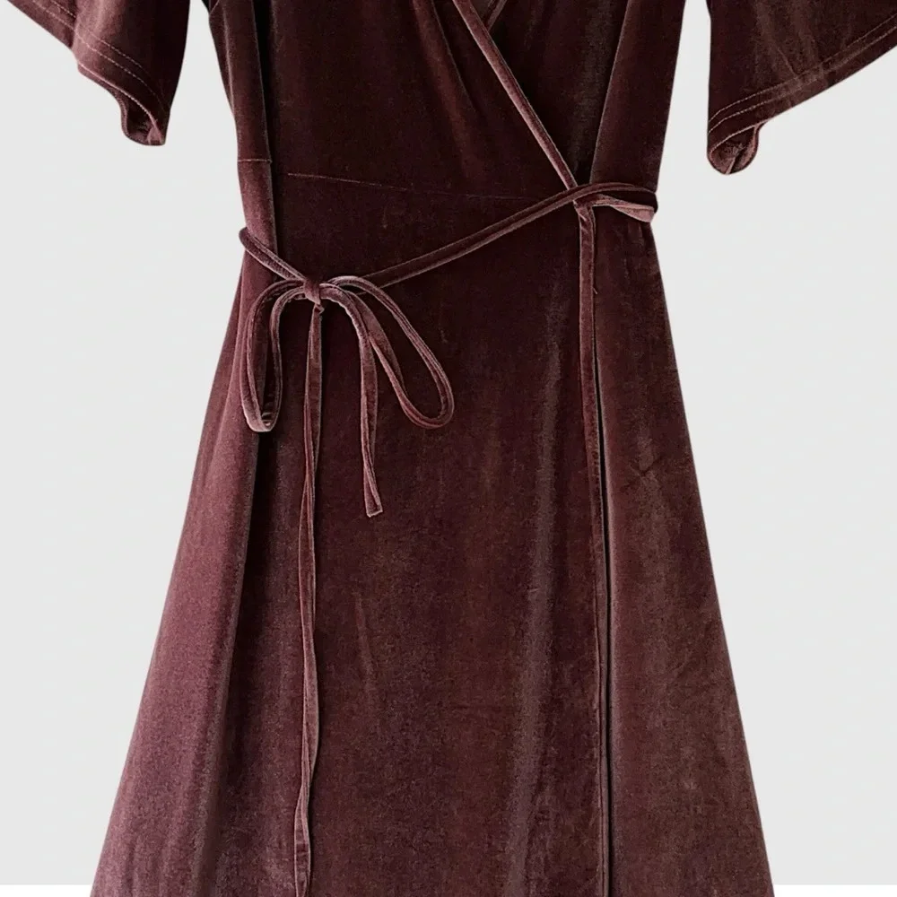 NWT BALTIC BØRN MEGHAN VELVET WRAP DUSTY PLUM MAXI DRESS FLUTTER SLEEVE | SMALL_2
